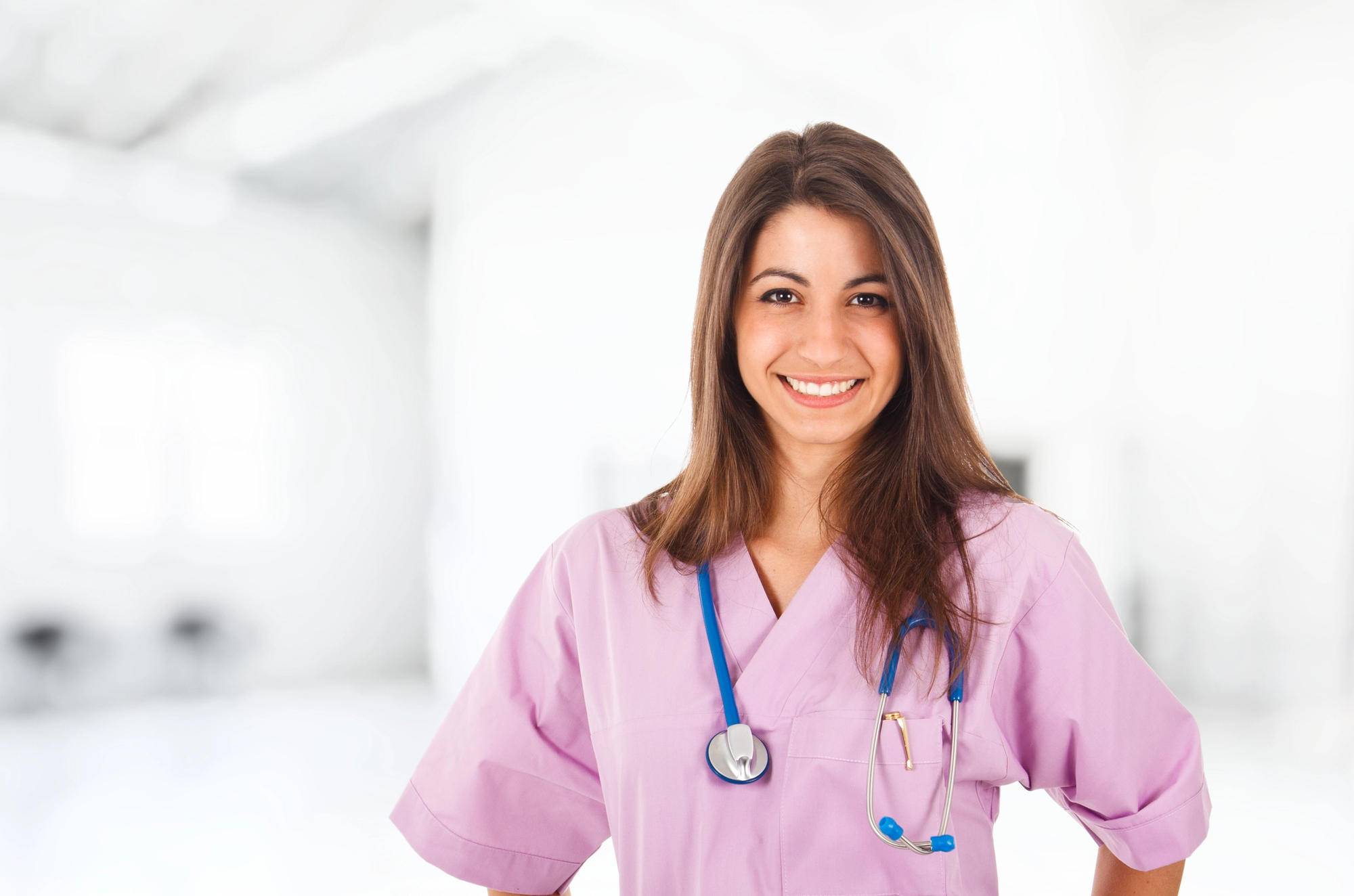 Woman Nurse Healthcare worker in Pink Scrub